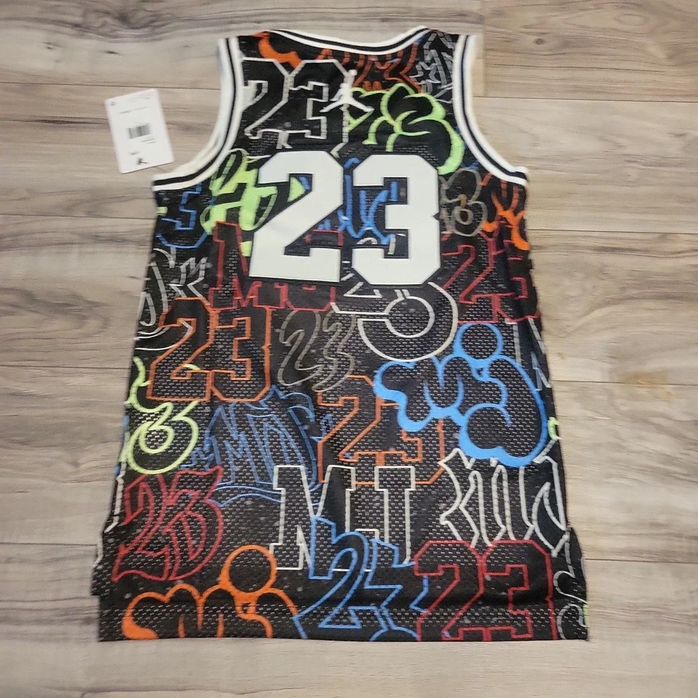 Michael Jordan #23 Jersey Boys Small Stitched Black AOP Graphic Logo NEW